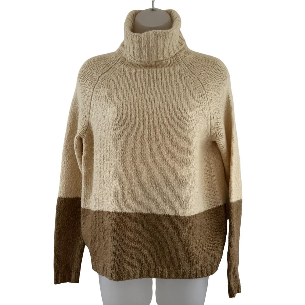 Vince Sweater Womens XS Cream Brown Colorblock‎ Turtleneck Wool Silk Cashmere